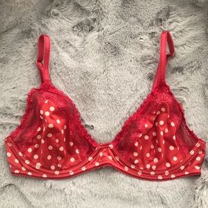 free people flirty red polka dot demi bra 32D